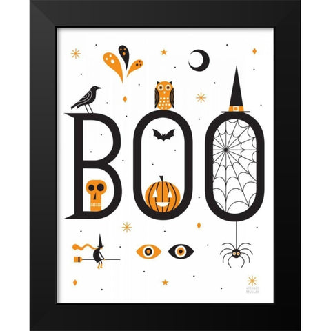 Boo Bright White Black Modern Wood Framed Art Print by Mullan, Michael