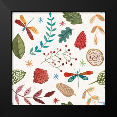 Whimsical Woodland Pattern IV Black Modern Wood Framed Art Print by Zaman, Farida