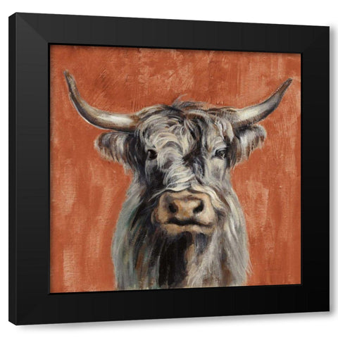 Highland Cow on Terracotta Black Modern Wood Framed Art Print with Double Matting by Vassileva, Silvia