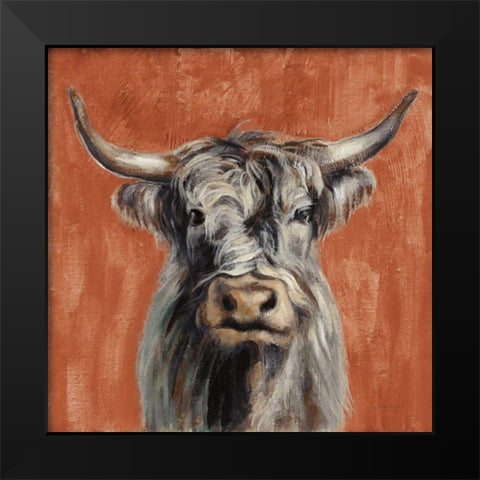 Highland Cow on Terracotta Black Modern Wood Framed Art Print by Vassileva, Silvia