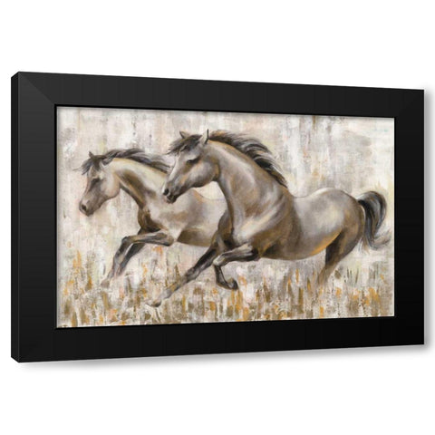 Running Horses Black Modern Wood Framed Art Print by Vassileva, Silvia