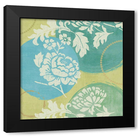 Floral Decal Turquoise I Black Modern Wood Framed Art Print with Double Matting by Charron, Veronique