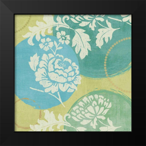 Floral Decal Turquoise I Black Modern Wood Framed Art Print by Charron, Veronique