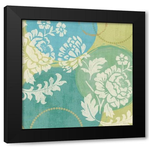 Floral Decal Turquoise II Black Modern Wood Framed Art Print with Double Matting by Charron, Veronique