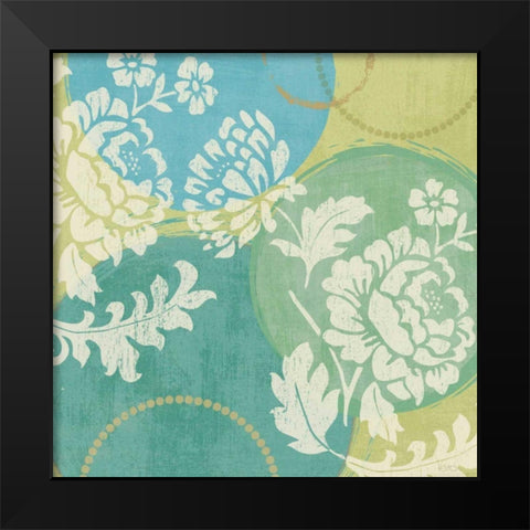 Floral Decal Turquoise II Black Modern Wood Framed Art Print by Charron, Veronique