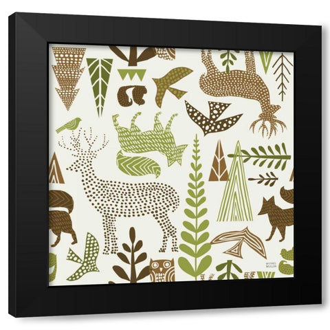 Forest Folklore Green Pattern IB Black Modern Wood Framed Art Print by Mullan, Michael