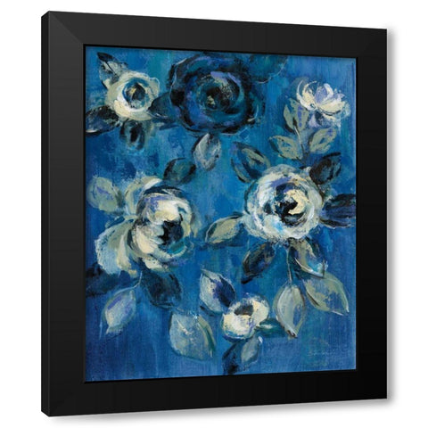 Loose Flowers on Blue I Black Modern Wood Framed Art Print by Vassileva, Silvia