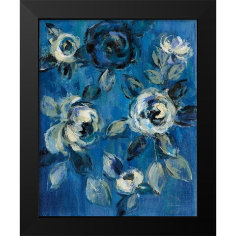 Loose Flowers on Blue I Black Modern Wood Framed Art Print by Vassileva, Silvia