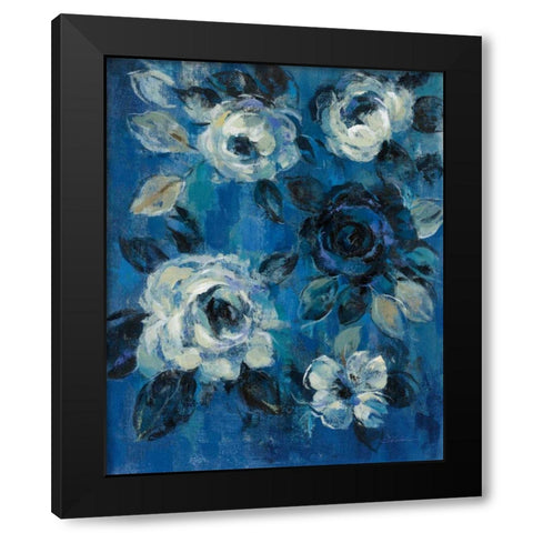 Loose Flowers on Blue II Black Modern Wood Framed Art Print by Vassileva, Silvia