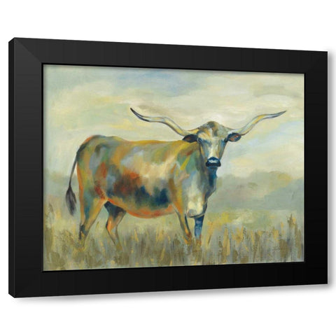 Colorful Longhorn Cow Black Modern Wood Framed Art Print with Double Matting by Vassileva, Silvia