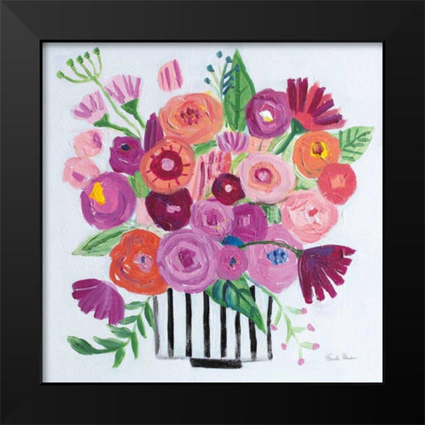 Pink Blossoms II Black Lines Black Modern Wood Framed Art Print by Zaman, Farida