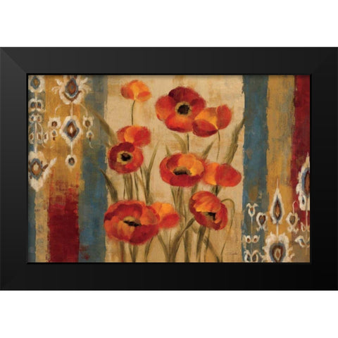 Ikat Floral Tapestry Black Modern Wood Framed Art Print by Vassileva, Silvia