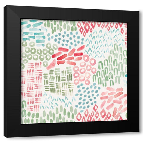 Flowers and Feathers Pattern IIIA Black Modern Wood Framed Art Print with Double Matting by June, Dina