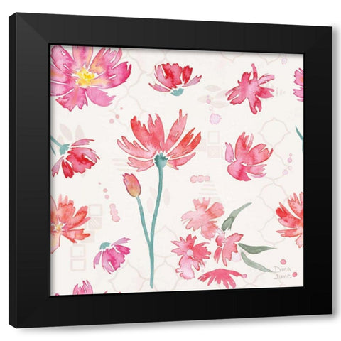 Flowers and Feathers Pattern IVA Black Modern Wood Framed Art Print by June, Dina