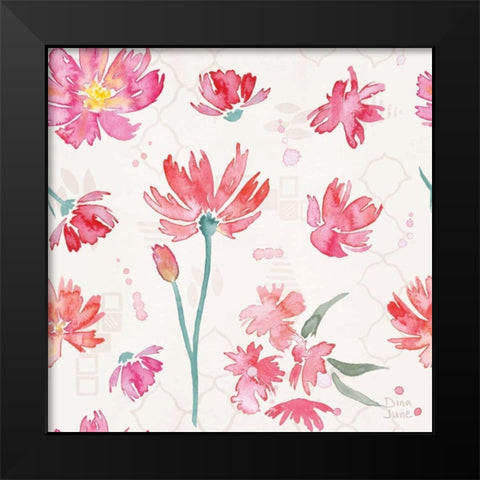 Flowers and Feathers Pattern IVA Black Modern Wood Framed Art Print by June, Dina