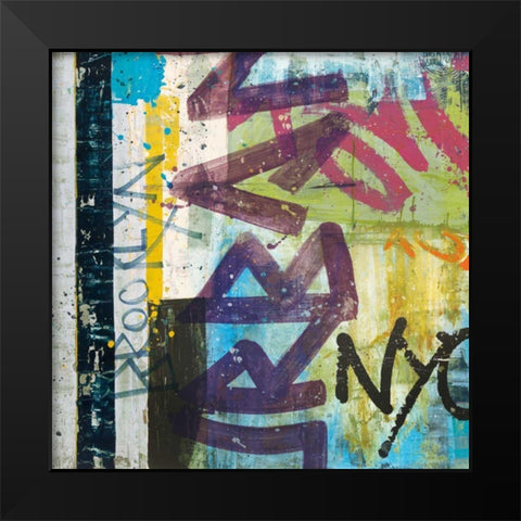 City Graffiti Black Modern Wood Framed Art Print by Wild Apple Portfolio