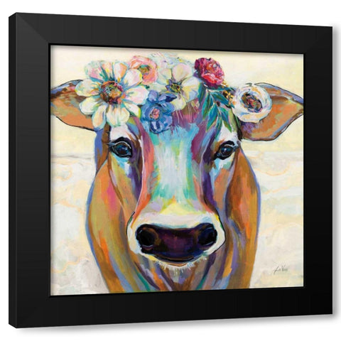 Beau with Flowers Black Modern Wood Framed Art Print by Vertentes, Jeanette