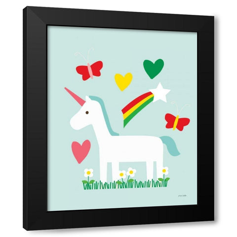 Unicorn Fun II Black Modern Wood Framed Art Print with Double Matting by Kelle, Ann