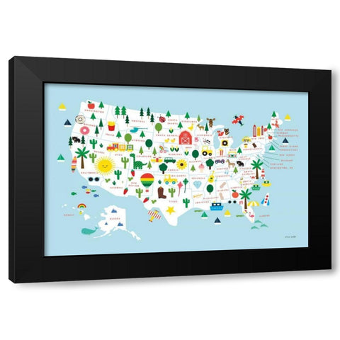 Fun USA Map Black Modern Wood Framed Art Print by Kelle, Ann