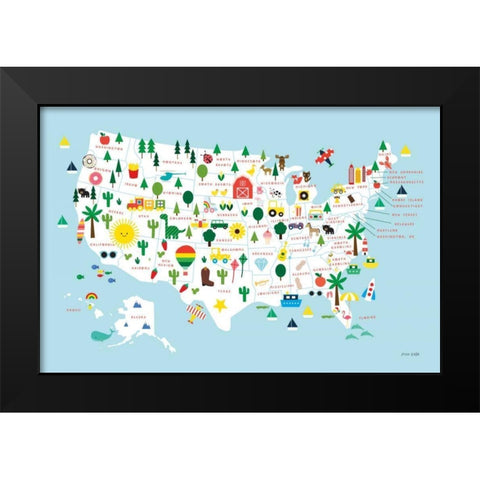 Fun USA Map Black Modern Wood Framed Art Print by Kelle, Ann