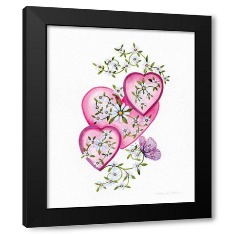 Hearts and Flowers I Black Modern Wood Framed Art Print with Double Matting by McKenna, Kathleen Parr