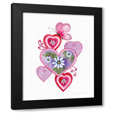 Hearts and Flowers II Black Modern Wood Framed Art Print by McKenna, Kathleen Parr