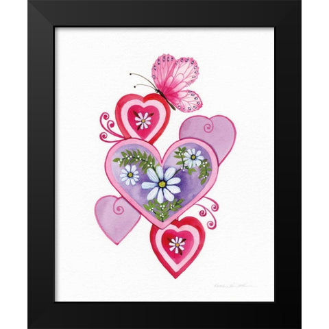 Hearts and Flowers II Black Modern Wood Framed Art Print by McKenna, Kathleen Parr
