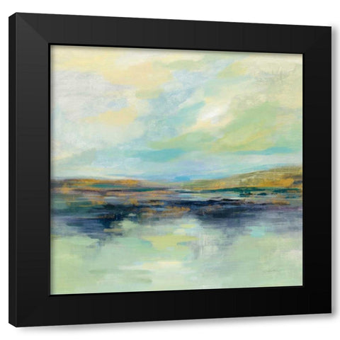 Golden Fields by the River Black Modern Wood Framed Art Print with Double Matting by Vassileva, Silvia