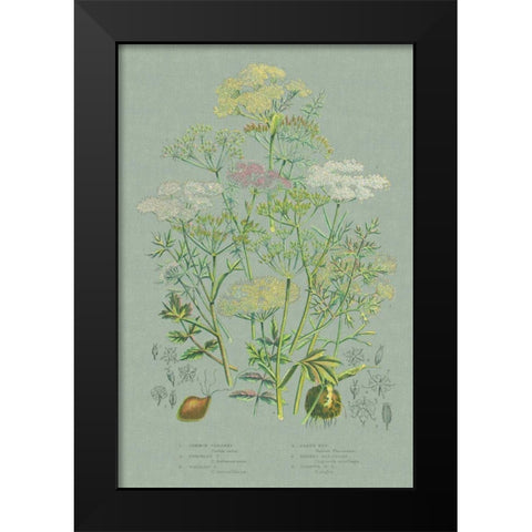 Flowering Plants II Green Linen Black Modern Wood Framed Art Print by Wild Apple Portfolio