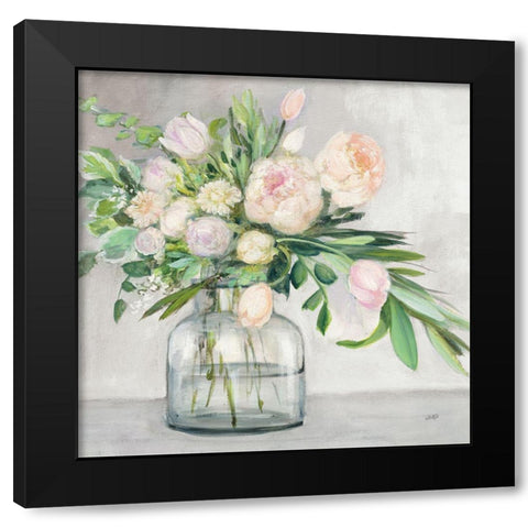 Blushing Spring Bouquet Gray Sq Black Modern Wood Framed Art Print with Double Matting by Purinton, Julia