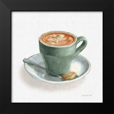 Wake Up Coffee II Linen Sage Black Modern Wood Framed Art Print by Nai, Danhui