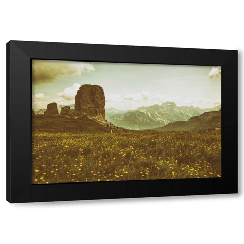 Floral Fields Black Modern Wood Framed Art Print by Aledanda