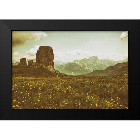 Floral Fields Black Modern Wood Framed Art Print by Aledanda