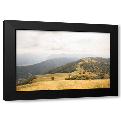 Grassy Hills and Mountains Black Modern Wood Framed Art Print by Aledanda