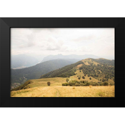 Grassy Hills and Mountains Black Modern Wood Framed Art Print by Aledanda