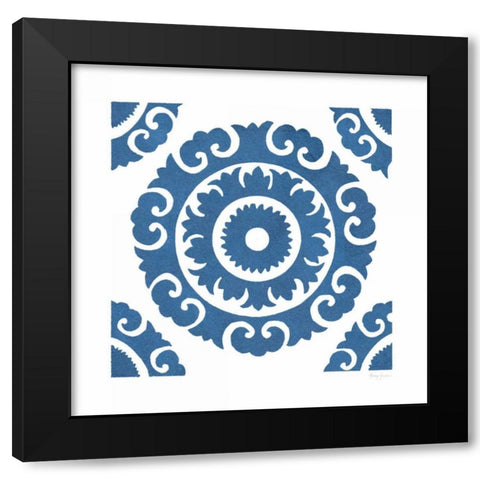 Simply Elegant VIII Blue on White Black Modern Wood Framed Art Print with Double Matting by Green, Nancy