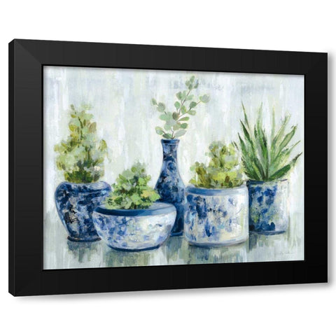 Chinoiserie Plants Bright Black Modern Wood Framed Art Print with Double Matting by Vassileva, Silvia
