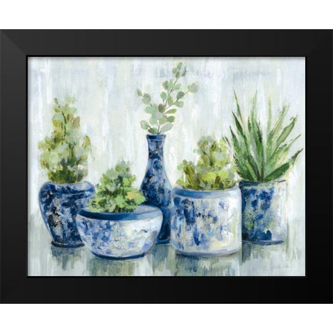Chinoiserie Plants Bright Black Modern Wood Framed Art Print by Vassileva, Silvia
