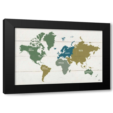 Peace and Lodge World Map Black Modern Wood Framed Art Print with Double Matting by Penner, Janelle