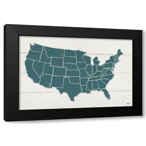 Peace and Lodge USA Map Black Modern Wood Framed Art Print with Double Matting by Penner, Janelle