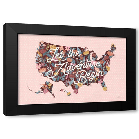 Love Letters Map Black Modern Wood Framed Art Print with Double Matting by Marshall, Laura