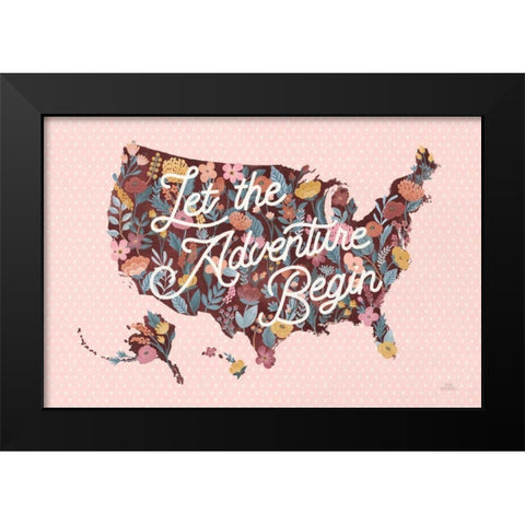 Love Letters Map Black Modern Wood Framed Art Print by Marshall, Laura