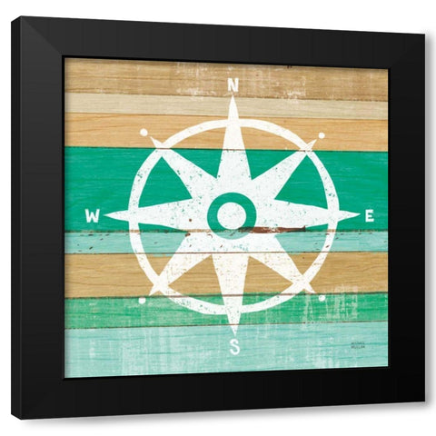 Beachscape IV Compass Green Black Modern Wood Framed Art Print by Mullan, Michael