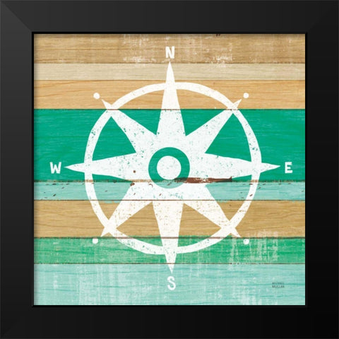 Beachscape IV Compass Green Black Modern Wood Framed Art Print by Mullan, Michael