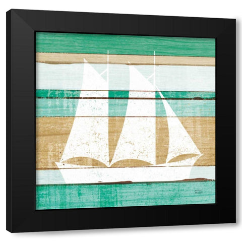 Beachscape V Boat Green Black Modern Wood Framed Art Print with Double Matting by Mullan, Michael