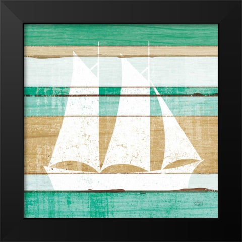 Beachscape V Boat Green Black Modern Wood Framed Art Print by Mullan, Michael