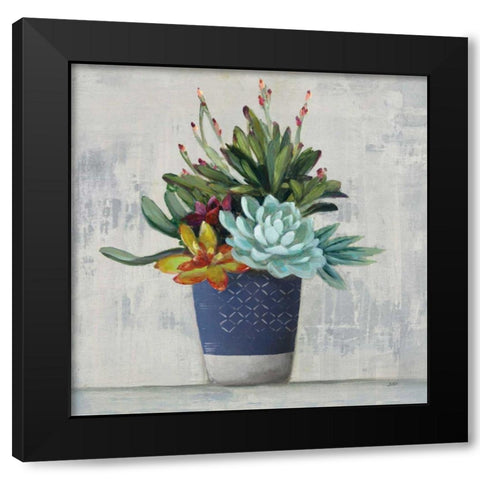 Succulent Still Life I Navy Black Modern Wood Framed Art Print by Purinton, Julia