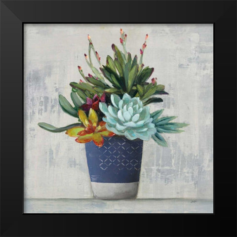 Succulent Still Life I Navy Black Modern Wood Framed Art Print by Purinton, Julia