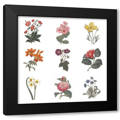 Monument Etching Tile Flowers Sq II White Black Modern Wood Framed Art Print with Double Matting by Wild Apple Portfolio
