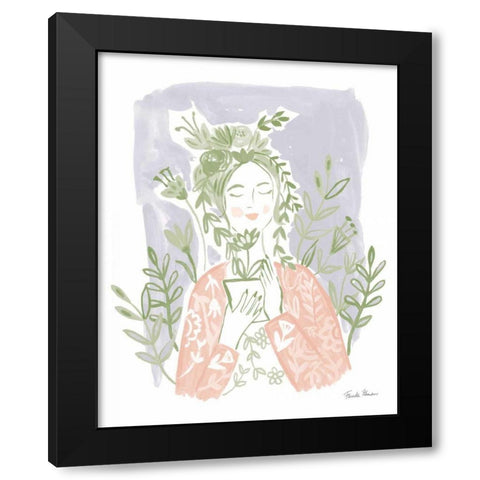 Pastel Plant Lady Black Modern Wood Framed Art Print with Double Matting by Zaman, Farida